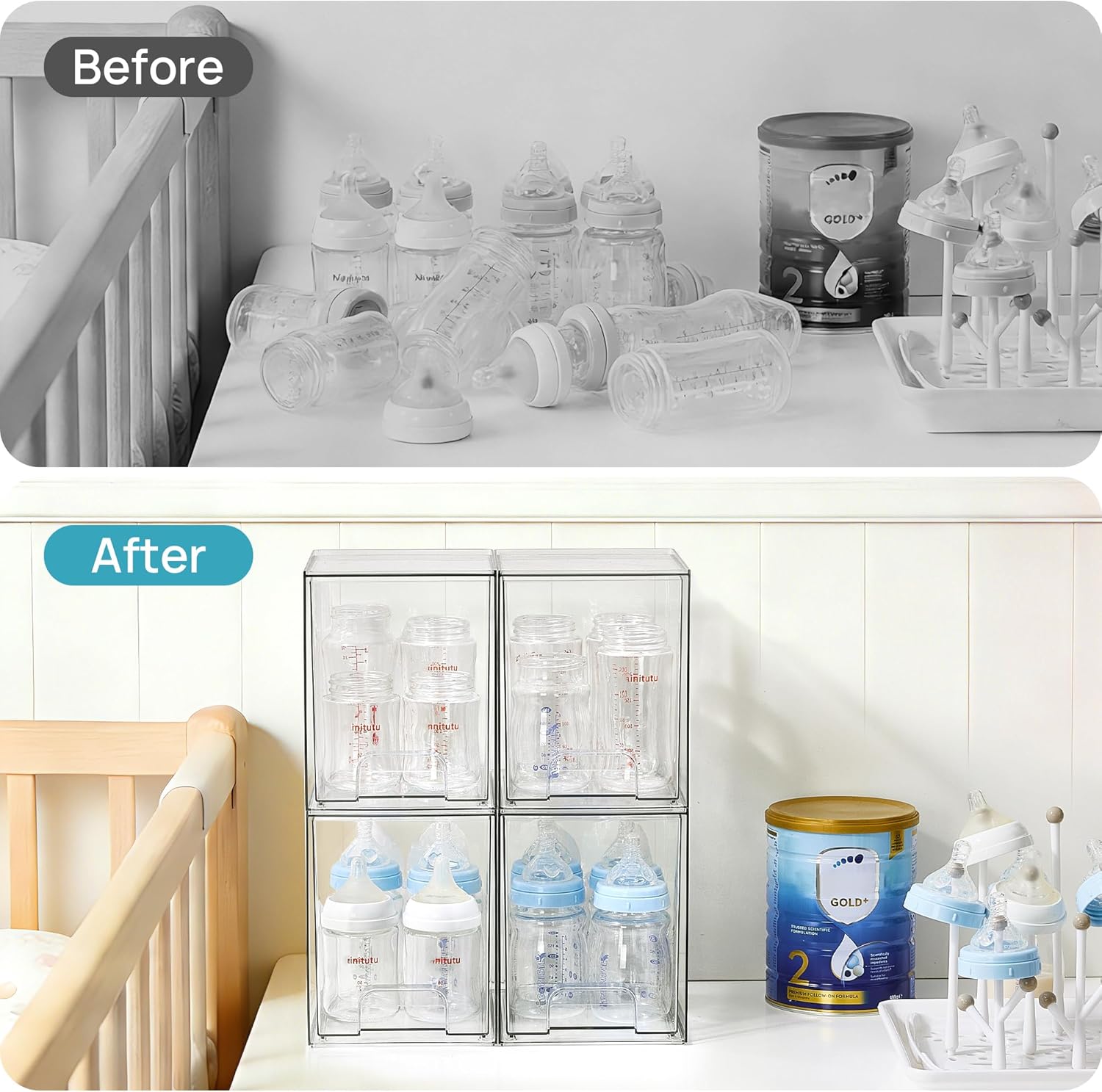 Vtopmart Clear Stackable Storage Drawers - 7.6" Plastic Organizers for Skincare & Beauty Supplies | 4 Pack