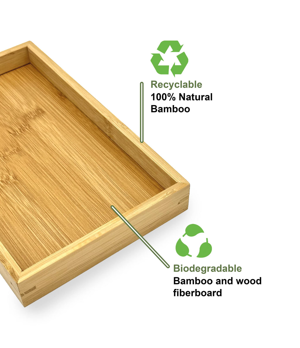 Natural Bamboo Serving Tray Platter 13 x 9 Rectangular, Bamboo