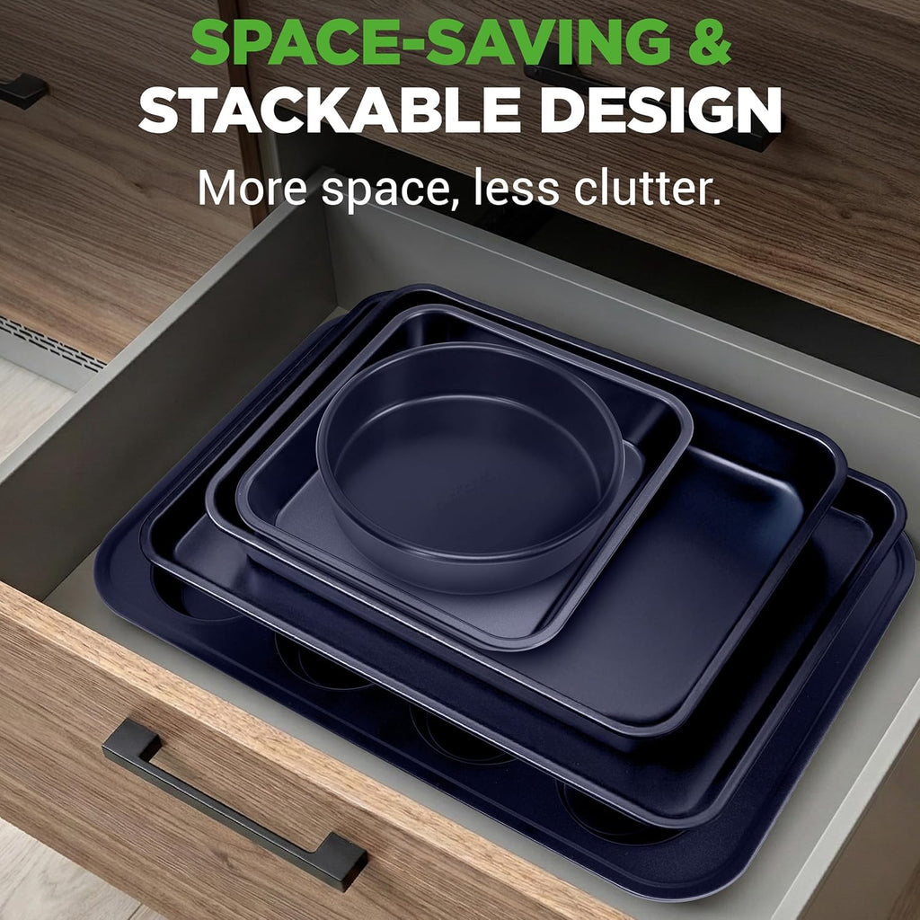 NutriChef 6-Piece Nonstick Baking Pans Set - Carbon Steel Bakeware for Easy Cleaning | Oven & Dishwasher Safe