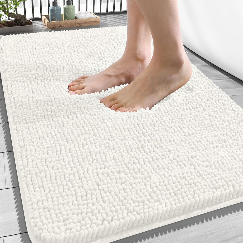 OLANLY Bathroom Rugs - Extra Soft Chenille Bath Mats | Quick-Dry, Machine Washable, Ivory 34x21