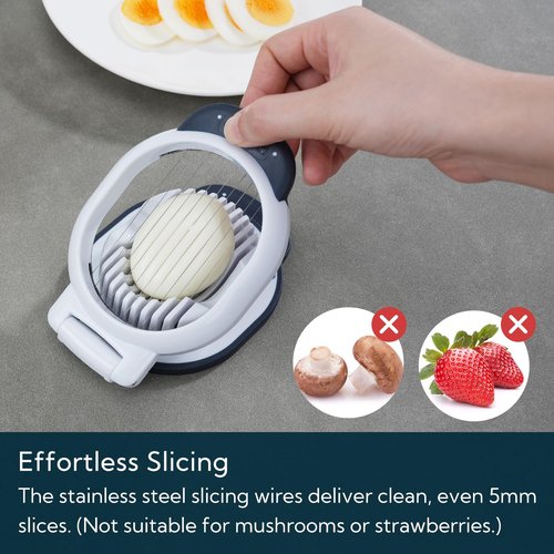 KITCHENDAO Replaceable Egg Slicer with Stainless Steel Wires, Egg Cutter for Hard-Boiled Eggs, Dual-Direction Cutting, Heavy-Duty Egg Dicer, Non-Slip Base & Handle, Dishwasher Safe