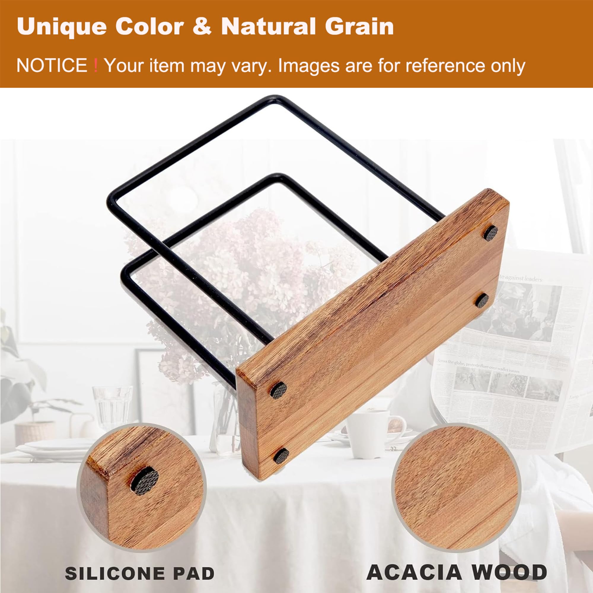 Acacia Wood Napkins Holder with Metal Wire,Standing Napkin Holder for Table