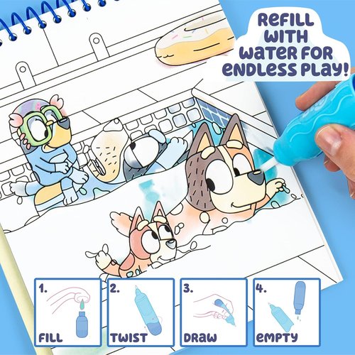 Horizon Group USA Bluey Aqua Art - Reusable Water Reveal Activity Pages with Water Pen for Mess-Free Fun