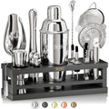 BARE BARREL® Mixology Bartender Kit Bar Set | 16-Piece Cocktail Shaker Set | Martini Barware Mixing Tools for Home Bartending | Incl. 35 Recipe Cards | Gift Set (24oz Cobbler Shaker, Silver/Black)