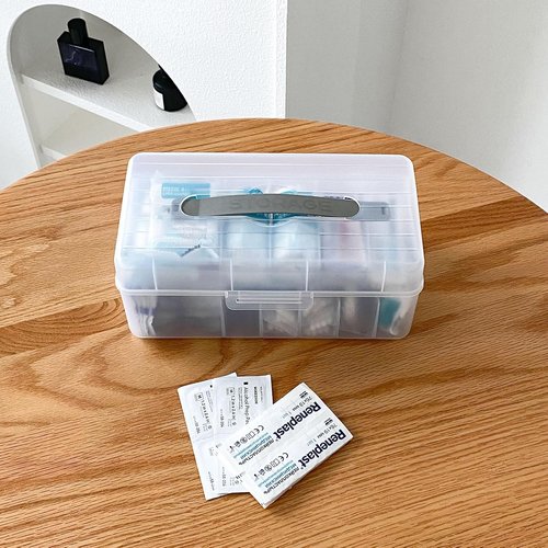 Large Bandage Organizer by [Brand Name] - 2-Tier Plastic Storage Container for Home & Office Use