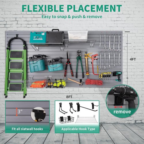 FRAYSCENT Slat Wall Paneling - Durable Garage Storage System | PVC Tool Organizer, Grey 4ft x 8ft