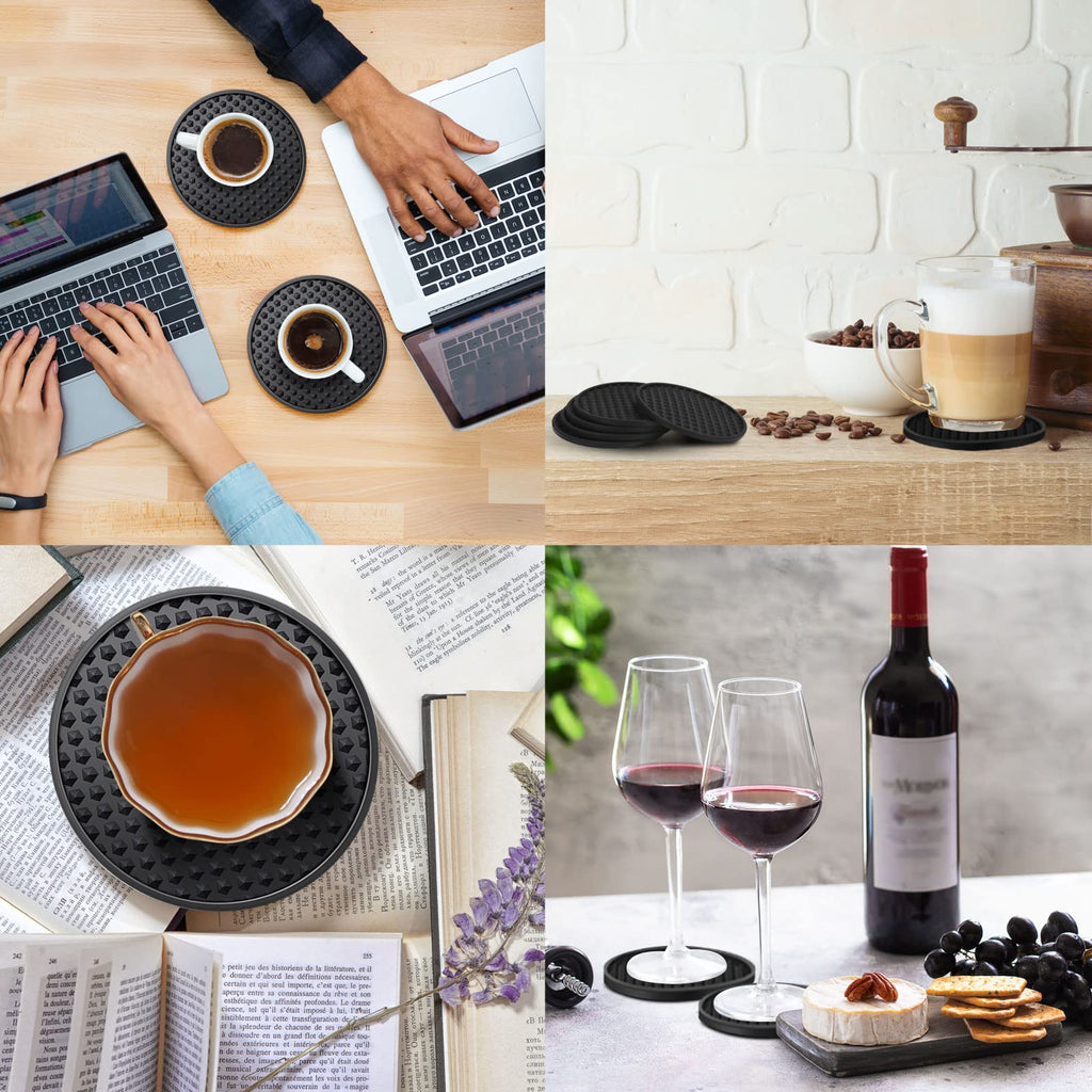 Eccliy 36 Pack Silicone Coasters for Drinks Nonslip Silicone Drink Coasters Cold Hot Heat Resistant for Table Tabletop Coffee Bar (Black)