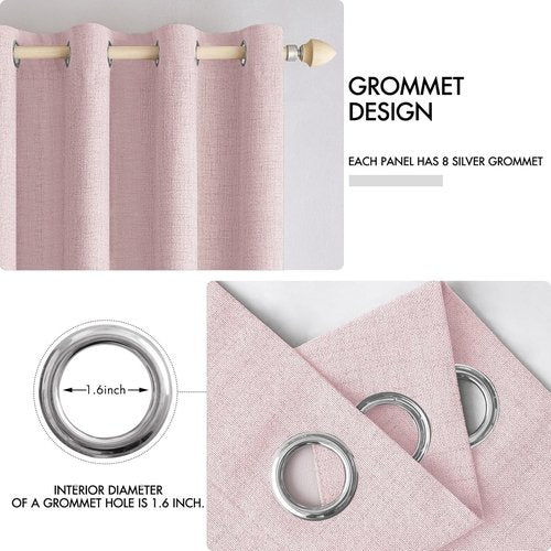 MIULEE 90-Inch Linen Texture Curtains - 100% Blackout Thermal Insulated Pink Drapes | Room Darkening 52x90 Inch (2 Panels)