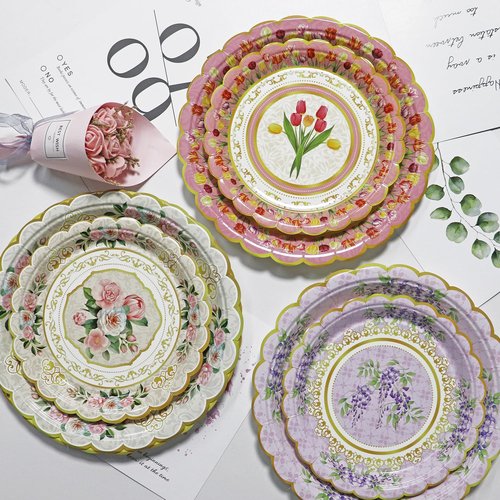 Oevbexos 48-Pack Floral Paper Plates, Tea Party Decorations, 9 Inch Disposable Floral Plates for Tea Party, Baby Shower, Bridal Shower, Birthday, Wedding and Any Celebration