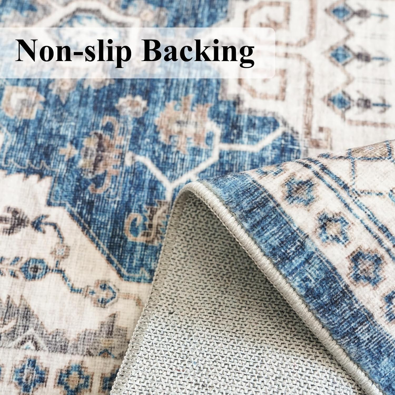 Skiennix Washable 4x8 Hallway Runner Rug - Vintage Soft Non-Slip Carpet for Entryway & Kitchen | Blue