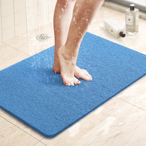LuxStep Shower Mat Bathtub Mat,24x16 inch, Non-Slip Bath Mat with Drain, Quick Drying PVC Loofah Bathmat for Tub,Shower,Bathroom (Lake Blue)