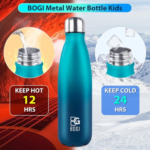 BOGI Insulated Water Bottle - 17oz Stainless Steel, Leak-Proof Design, Keeps Drinks Cold for 24 Hours | Blue