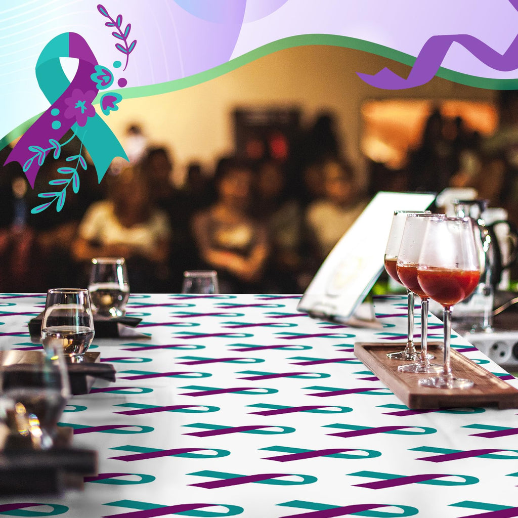 Buryeah 3 Pcs Suicide Awareness Tablecloth Suicide Prevention Month Items Purple and Teal Ribbon Rectangle Disposable Plastic Table Covers Suicide Prevention Decoration for Home Community Events