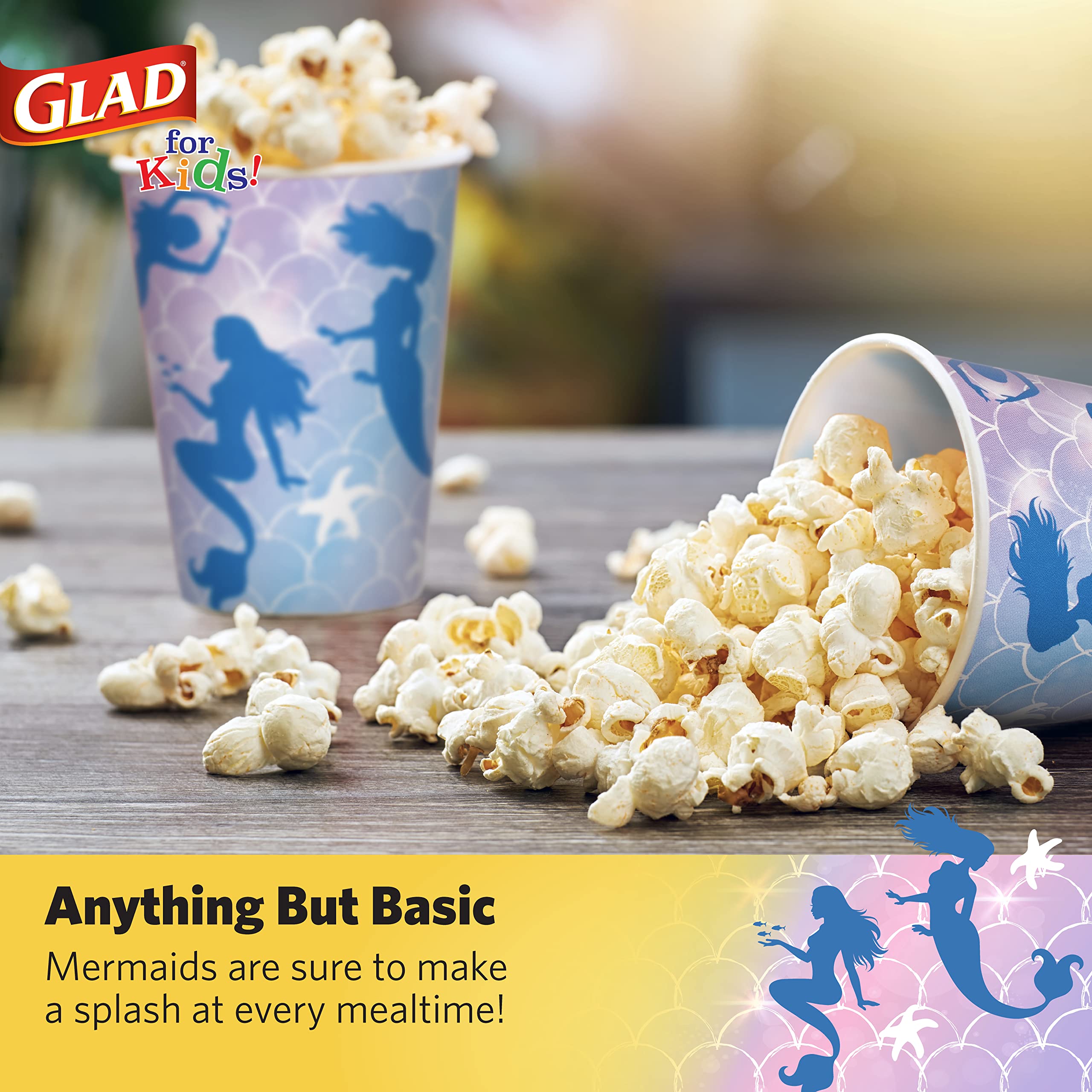 Glad for Kids Mermaid Theme Paper Cups - Soak-Proof, Kid-Friendly Disposable Paper Cups with Mermaid Design for Cold Drinks, Parties, and Everyday Use, 9 oz, 20 Count - 10 Pack