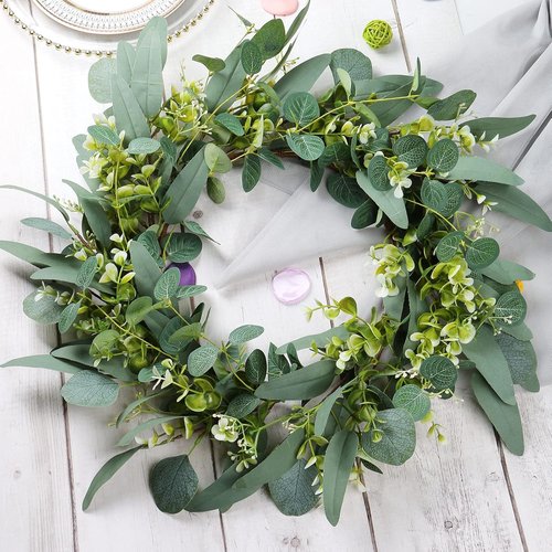 Eucalyptus Wreath - 19'' Green Spring & Summer Decor | Artificial Farmhouse Wreath for All Seasons