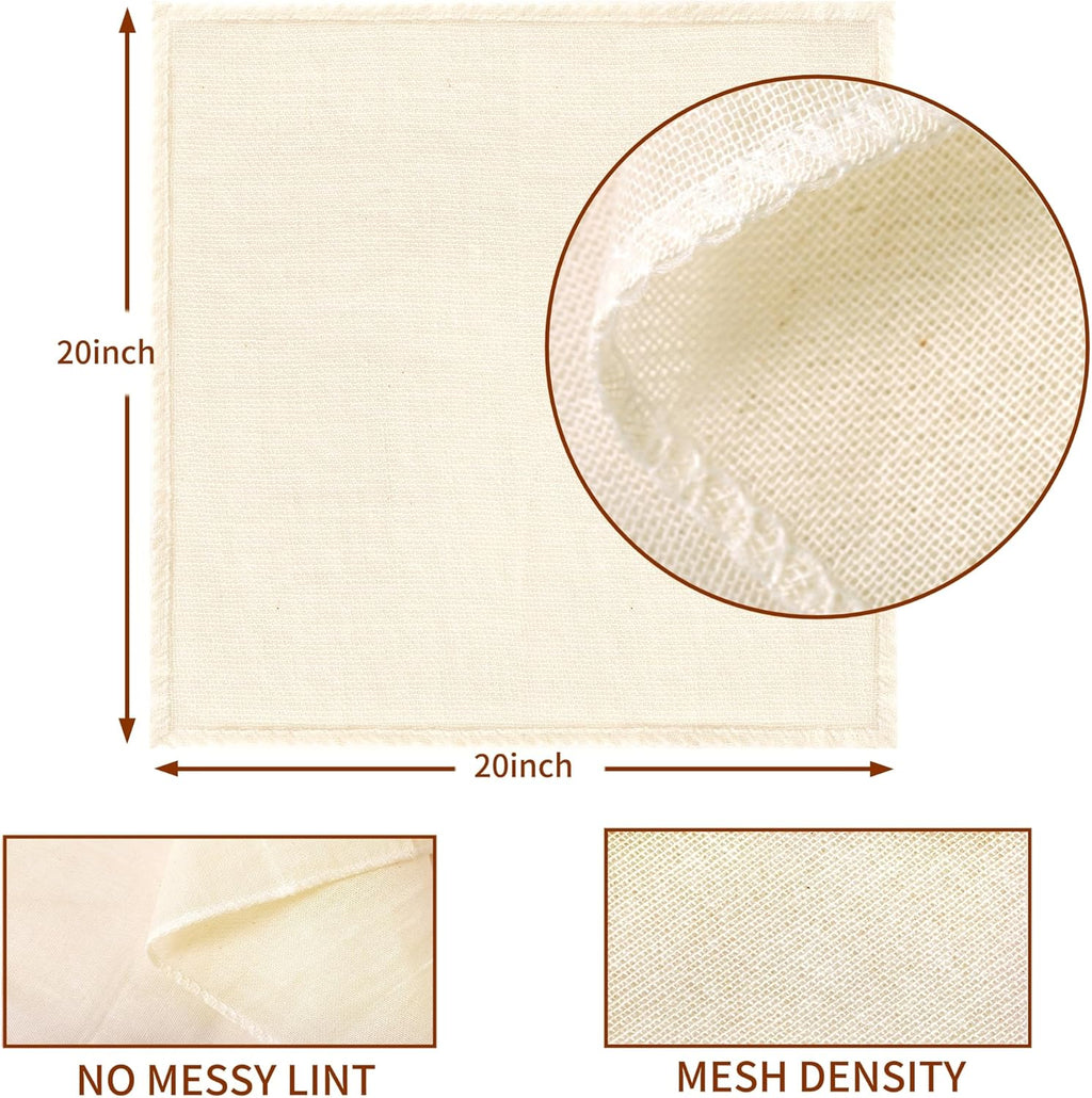 Skiennix Cheese Cloths - 10 Pcs Unbleached Cotton Muslin for Straining | 20x20 Inch Reusable