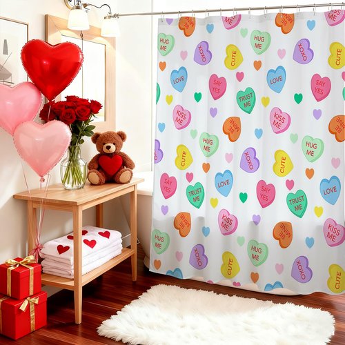 Mocsicka Valentines Shower Curtain Colorful Candy Heart Bathroom Shower Curtain Valentine Love Heart Waterproof Fabric Shower Curtains Bathtub Decor with 12 Hooks 72 X 72 Inches