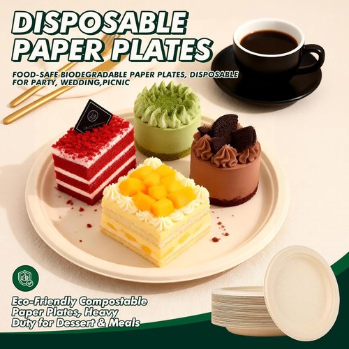 Eco-Strong 10 Inch Disposable Paper Plates - Heavy-Duty Compostable Sugarcane Fiber | 125 Count Unbleached Brown