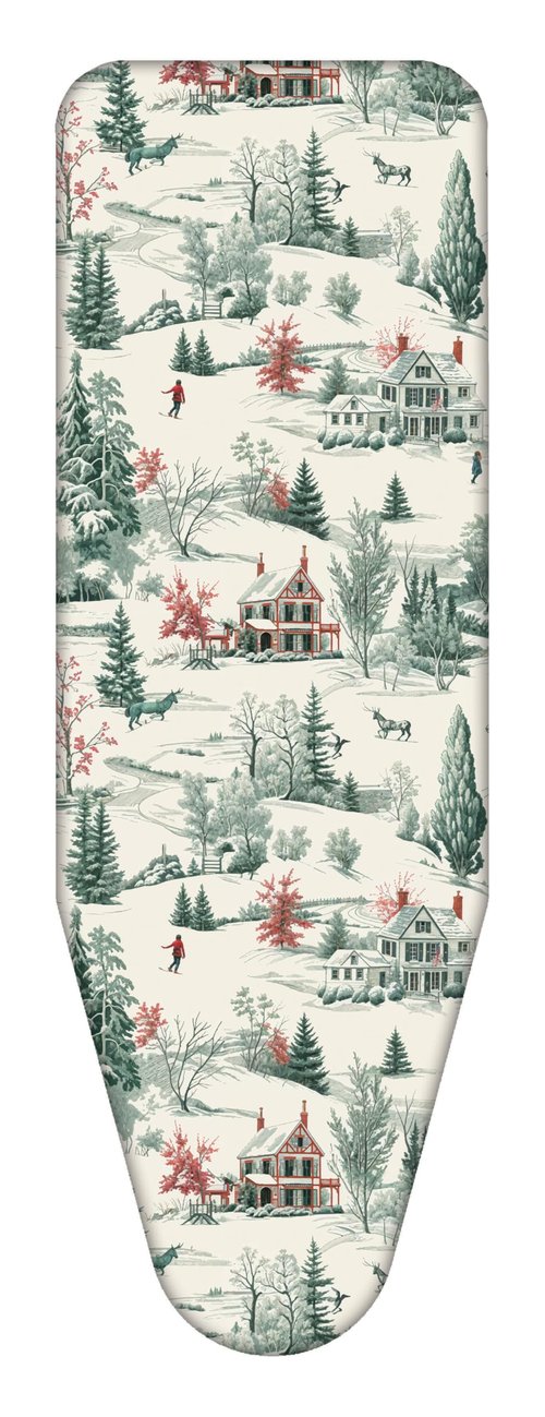 Colombo Ironing Board Cover 55.1” x 21.7” – Fits Boards Up to 51.2” x 17.7” – 2-Layer Organic Cotton & Felt Pad, Clip Included, Winter Alps Design, Made in Italy