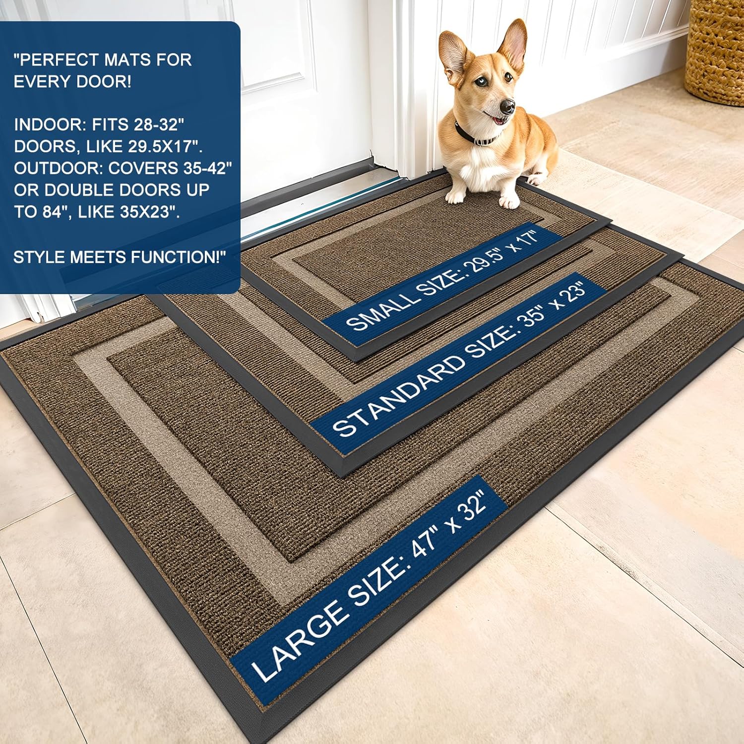 OLANLY Waterproof Front Door Mat - All-Season, Fade Resistant, Easy Clean | 47x32 Inches, Brown