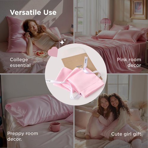 Bedsure Satin Pillowcase - Luxurious Silk-Like Standard Size Pillow Covers | Pink, 20x26 Inches, 2-Pack