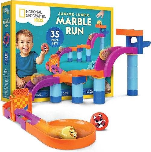 National Geographic Kids Jumbo Marble Run - 35-Piece Buildable Ball Drop Toy for Toddlers & Preschoolers