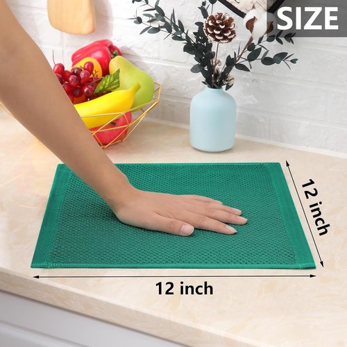 Homaxy 100% Cotton Waffle Weave Dish Cloths - Ultra Soft & Absorbent Quick Drying Towels | 12x12 Inches, 6-Pack, Dark Green
