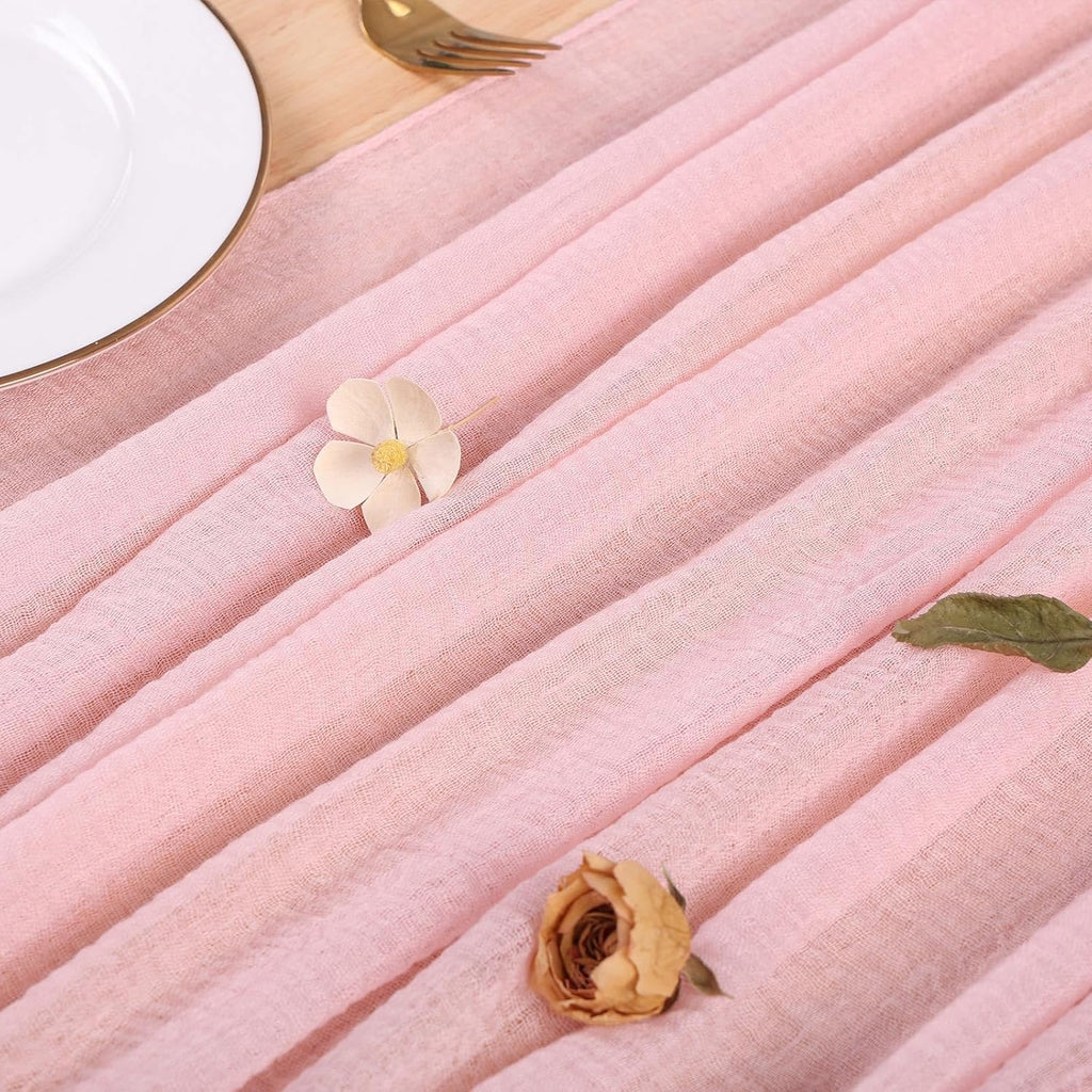 Skiennix Blushing Pink Cheesecloth Table Runner - 10ft Boho Rustic Decor for Weddings & Events | 32x120 Inches