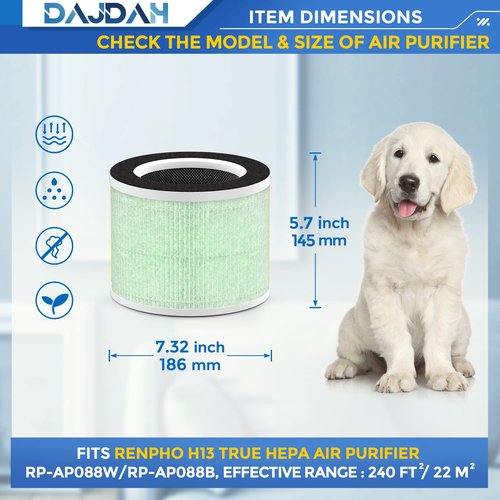 Toxin Absorber Filter RP-AP088-F2 Filter Compatible with RENPHO Air Purifier Replacement Filter RP-AP088 RP-AP088W RP-AP088-F1 H13 True HEPA for RENPHO RP-AP088B RP-AP088W RP-AP088W/RP-AP088B, 2-Pack