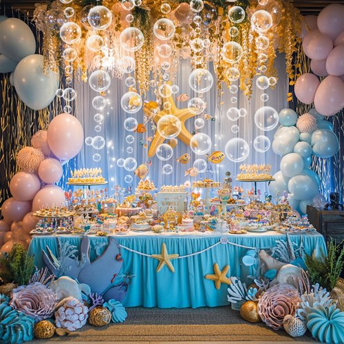 Biubumtu 8 Strings Under The Sea White Bubble Garlands Little Mermaid Shark Beach Themed Birthday Decorations Under Water Hanging Streamer Banner Ocean Party Supplies