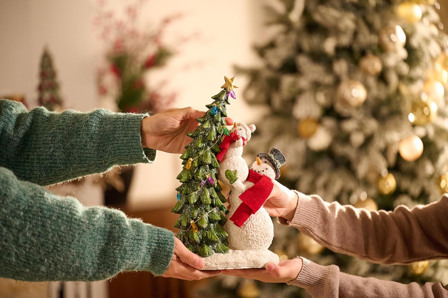 Valery Madelyn Christmas Snowman Figurines - Adorable Red & White Resin Family Decor | 12.5 Inch Indoor/Outdoor Holiday Lights