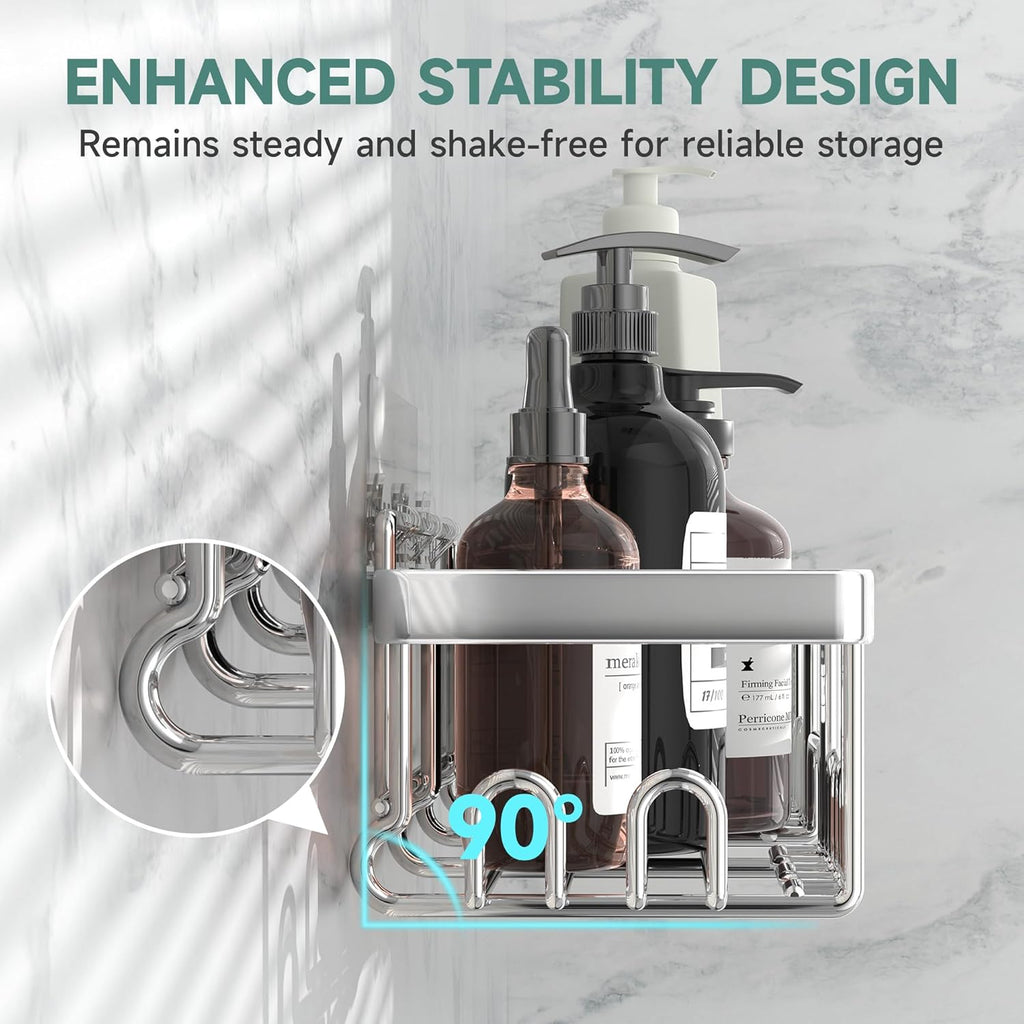 Veken Shower Caddy - Heavy-Duty Wall Mounted Organizer with Soap Dish & Toothbrush Holder | 5-Pack, Silver