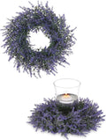 BLOSMON Lavender Centerpieces Wreath - 2pcs 13-Inch Purple Artificial Flower Candle Rings for Wedding Decor