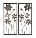 Deco 79 Metal Floral Home Wall Decor Wall Sculpture with Black Frames and Butterfly Accents, Set of 2 Wall Art 12"W, 28"H, Teal