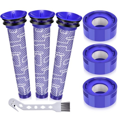 6 Pack Filter Replacement for Dyson V8 & V7 Animal, V8 Absolute & SV10 Cordless Vacuum Cleaners, 3 Pre Filters and 3 Post Filters, Part # 965661-01 & 967478-01