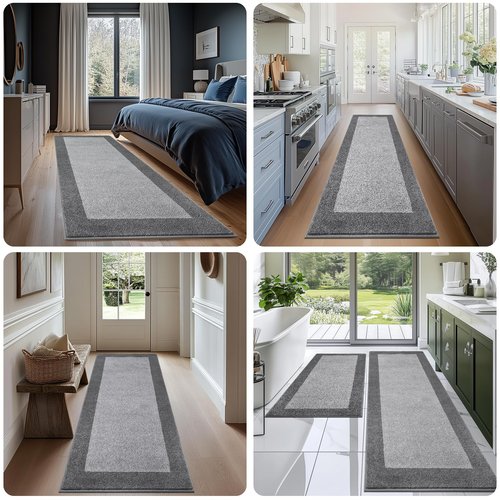 DOMUSTEX Machine Washable Kitchen Rug 32" x 84", Non Slip Kitchen Mat for Floor, Absorbent Entrance Runner Rug for Bedroom, Hallway, Bathroom, Door (Roll Packing)