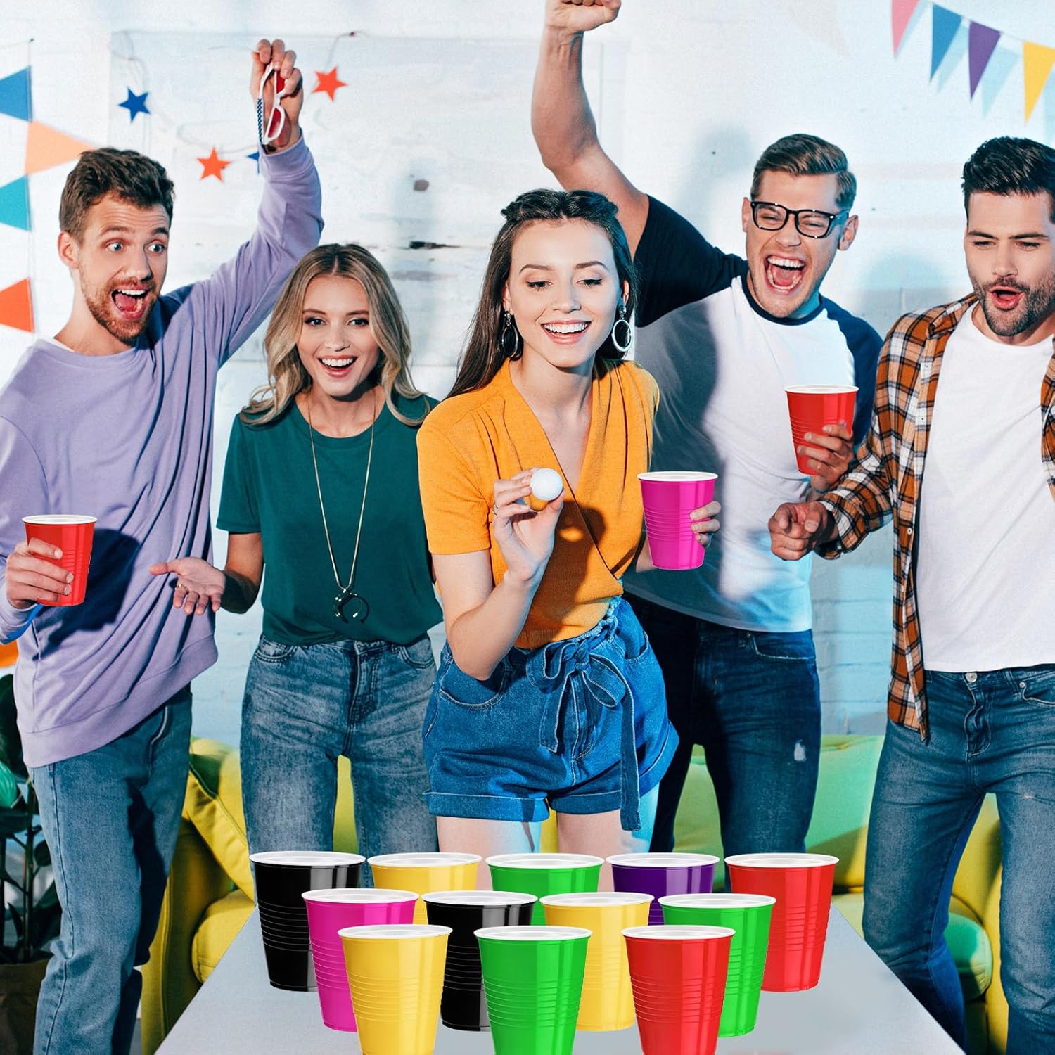 Skiennix 120 Pcs 12 Oz Colorful Plastic Cups - Disposable Party Drinkware for Thanksgiving & Picnics