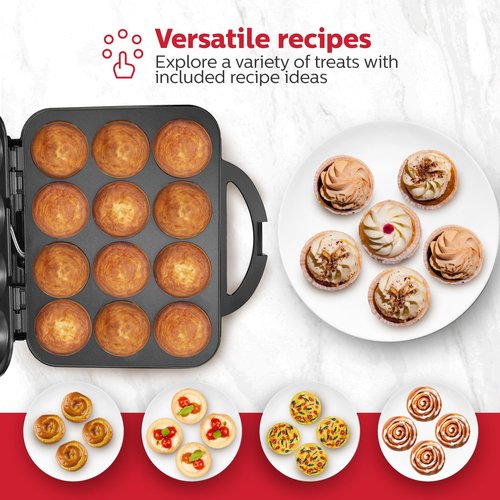 Holstein Housewares Non-Stick 12-Count Electric Cupcake Maker Machine – Bakes 12 Cupcakes, Muffins, Pizza Cups, Cinnamon Buns – Perfect for Gifts, Birthdays, Holidays, or Bake Sales, Black