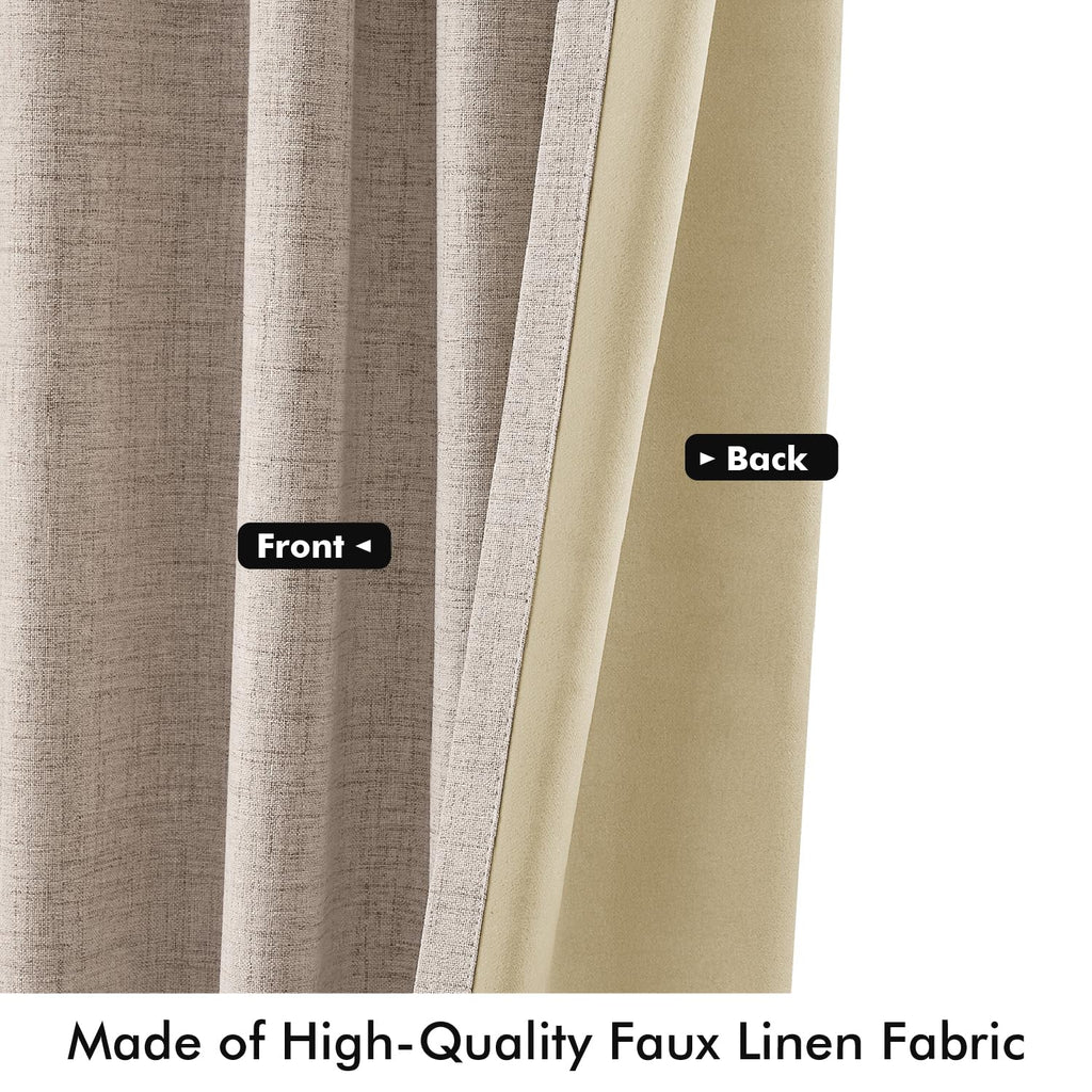 MIULEE 100% Blackout Linen Curtains for Bedroom, Beige Solid Luxury Decor Thermal Insulation Room Darkening Drapes for Living Room Back Tab Rod Pocket 42 x 96 Inches, 2 Panels