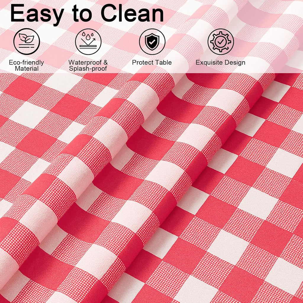 Regine Switzerland Gingham Tablecloths - Red & White Checkered, Waterproof, 54 x 108 Inches | 3 Pack for Parties