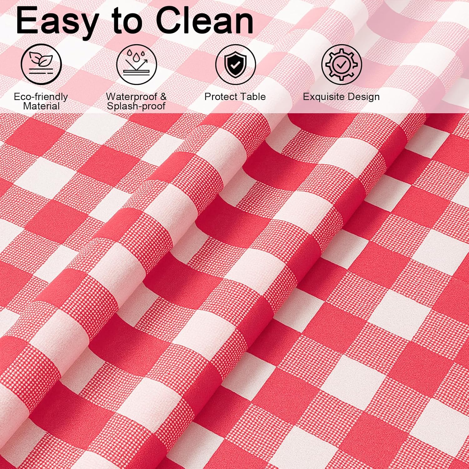 Regine Switzerland Gingham Tablecloths - Red & White Checkered, Waterproof, 54 x 108 Inches | 3 Pack for Parties