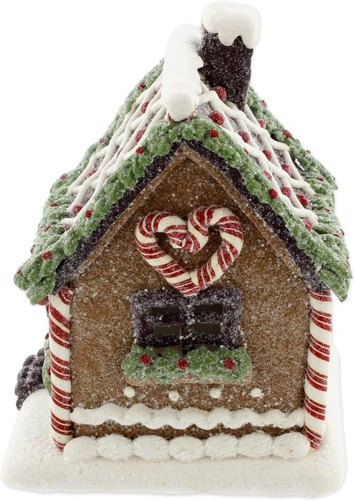 Bridge Collection Lighted Gingerbread House Figurine - Festive Christmas Tabletop Accent with Peppermint Roof & Candy Details