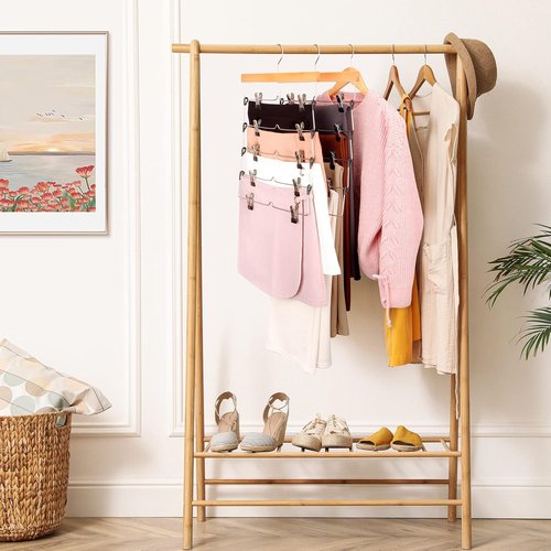 DOIOWN Skirt Hangers - Space-Saving Beechwood Design | Non-Slip Clips | 3-Pack Closet Organizer