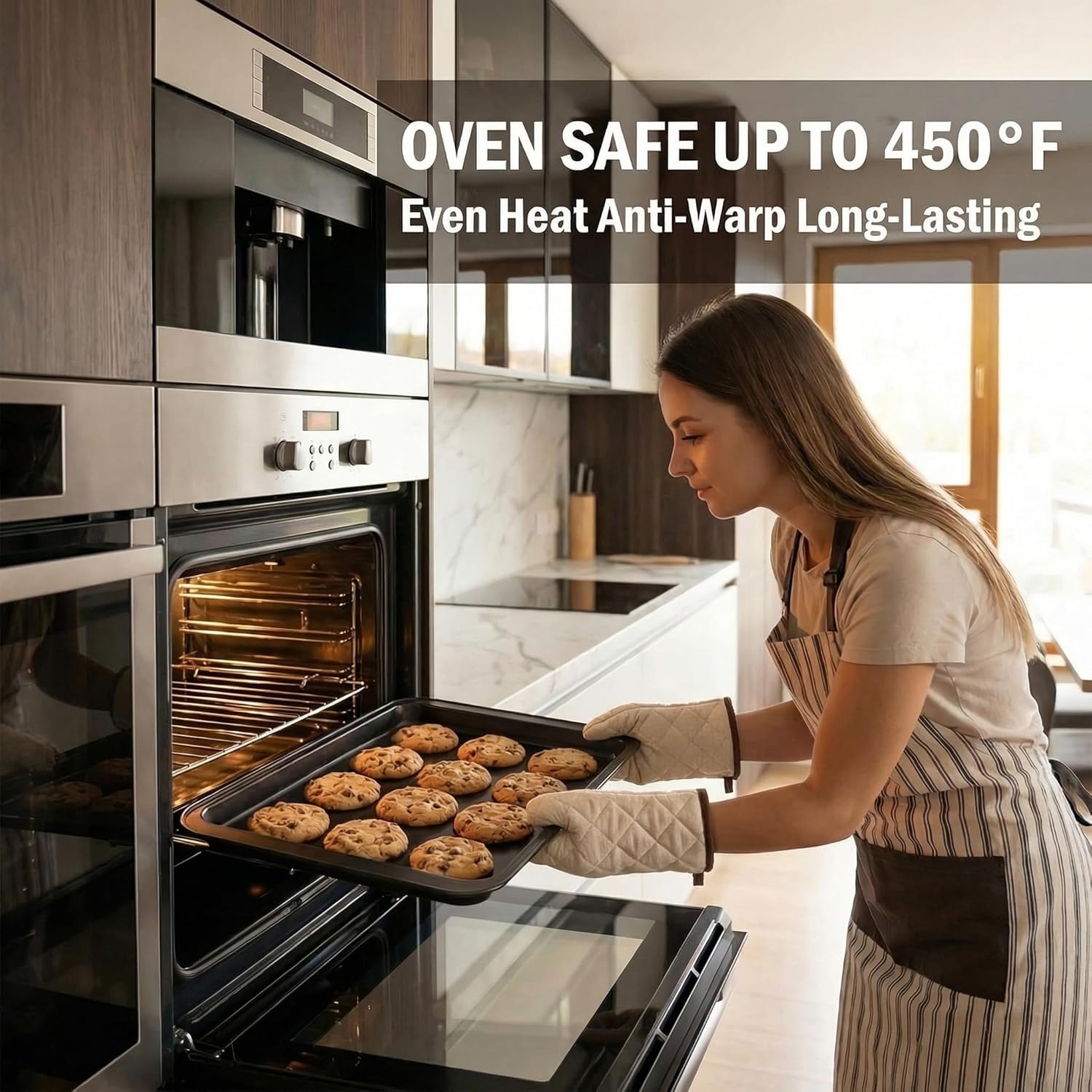 Skiennix Nonstick Baking Sheet Pan Set of 3 - Stackable, Multi-Depth, Rust & Warp Resistant, Easy Clean
