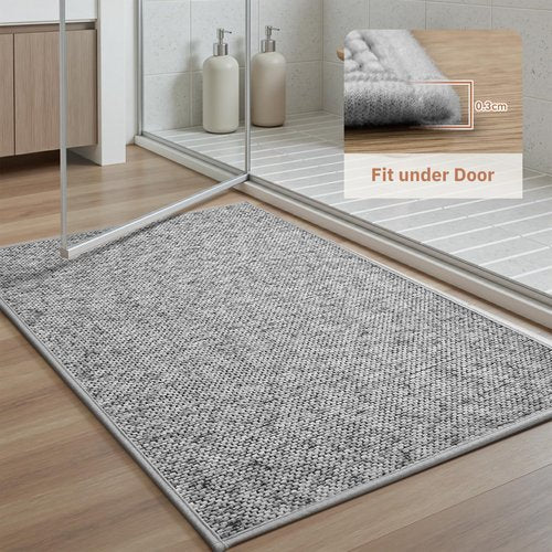 PADOOR Thin Bath Mats, Braided Bath Mats for Bathroom, No-Slip Rubber Backed Bath Rugs, Machine Washable & Quick Dry Absorbent Bathroom Mat (17"x28", Grey)