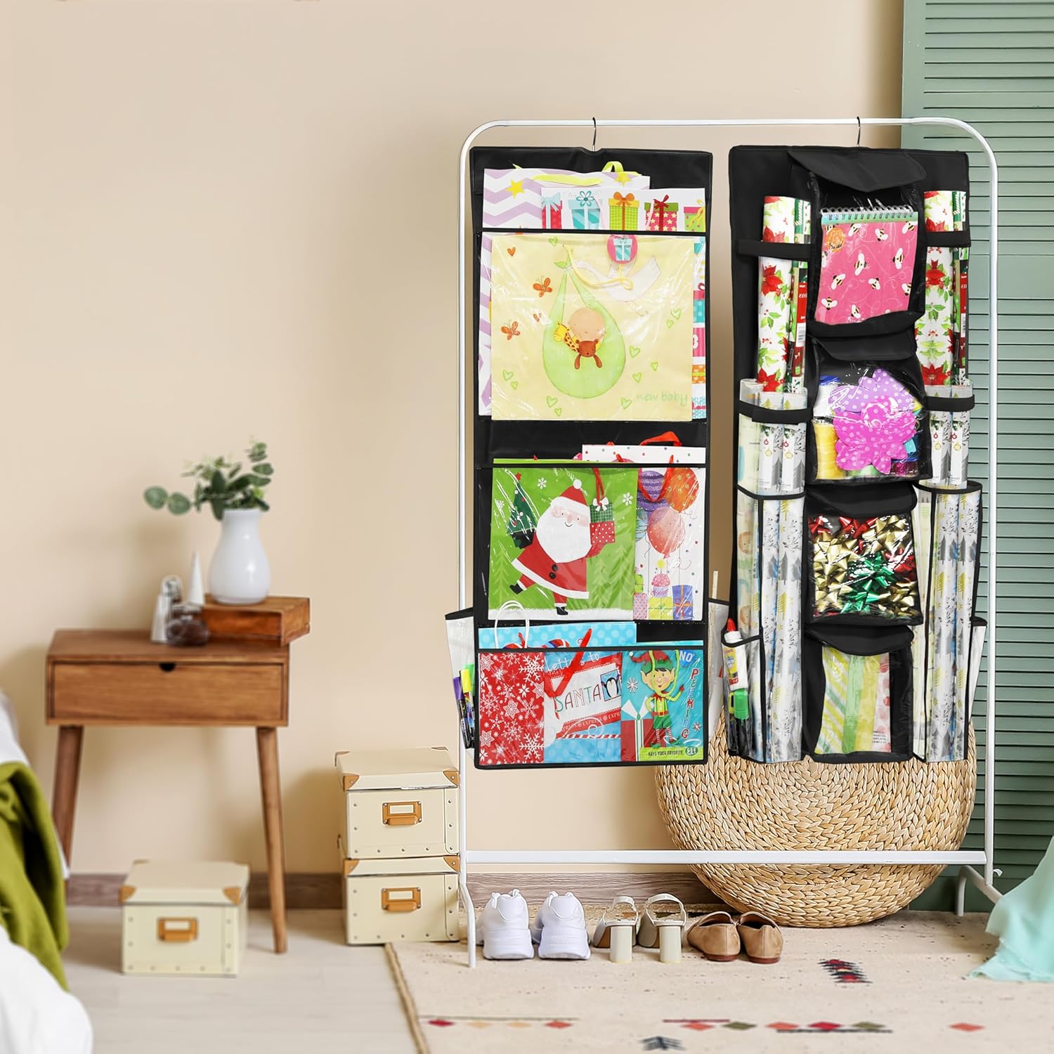 Simple Houseware Gift Wrap Organizer - Double-Sided Storage Pockets in Black | Set of 1