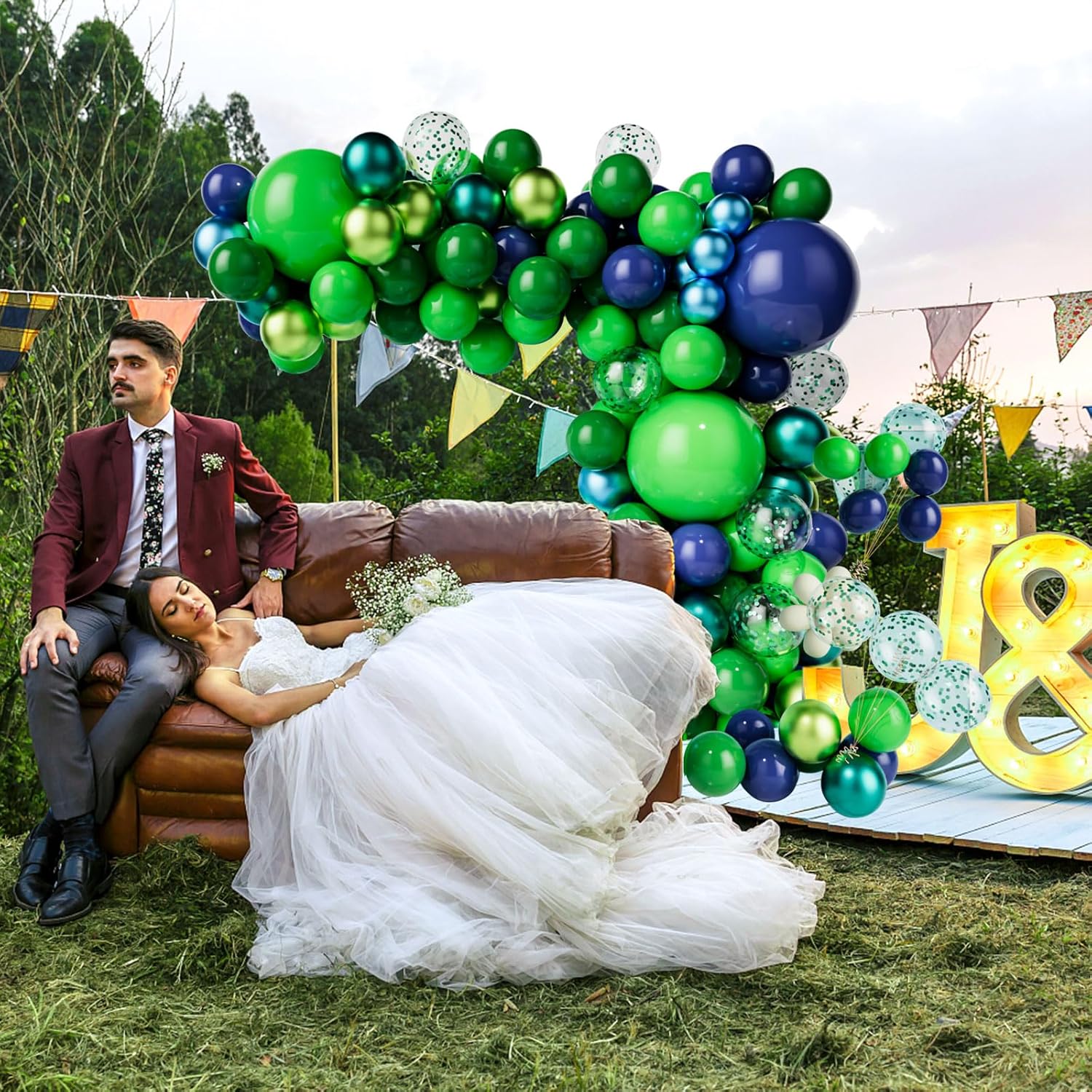 Skiennix Balloon Garland Arch Kit - Dark Blue & Green Latex Balloons | Confetti Balloons for Weddings & Parties