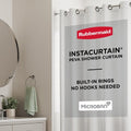 Rubbermaid White No Hook 3-in-1 Shower Curtain, Heavyweight Waterproof PEVA Instacurtain for Bathroom with Magnets and Charcoal Gray Built-in Rustproof Rings, 71” x 74”, White