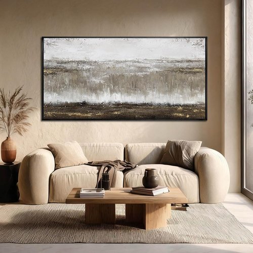 Artexist Textured Canvas Wall Art - Black & Grey Modern Photo Print | 24"x48" Decor for Bedroom & Office