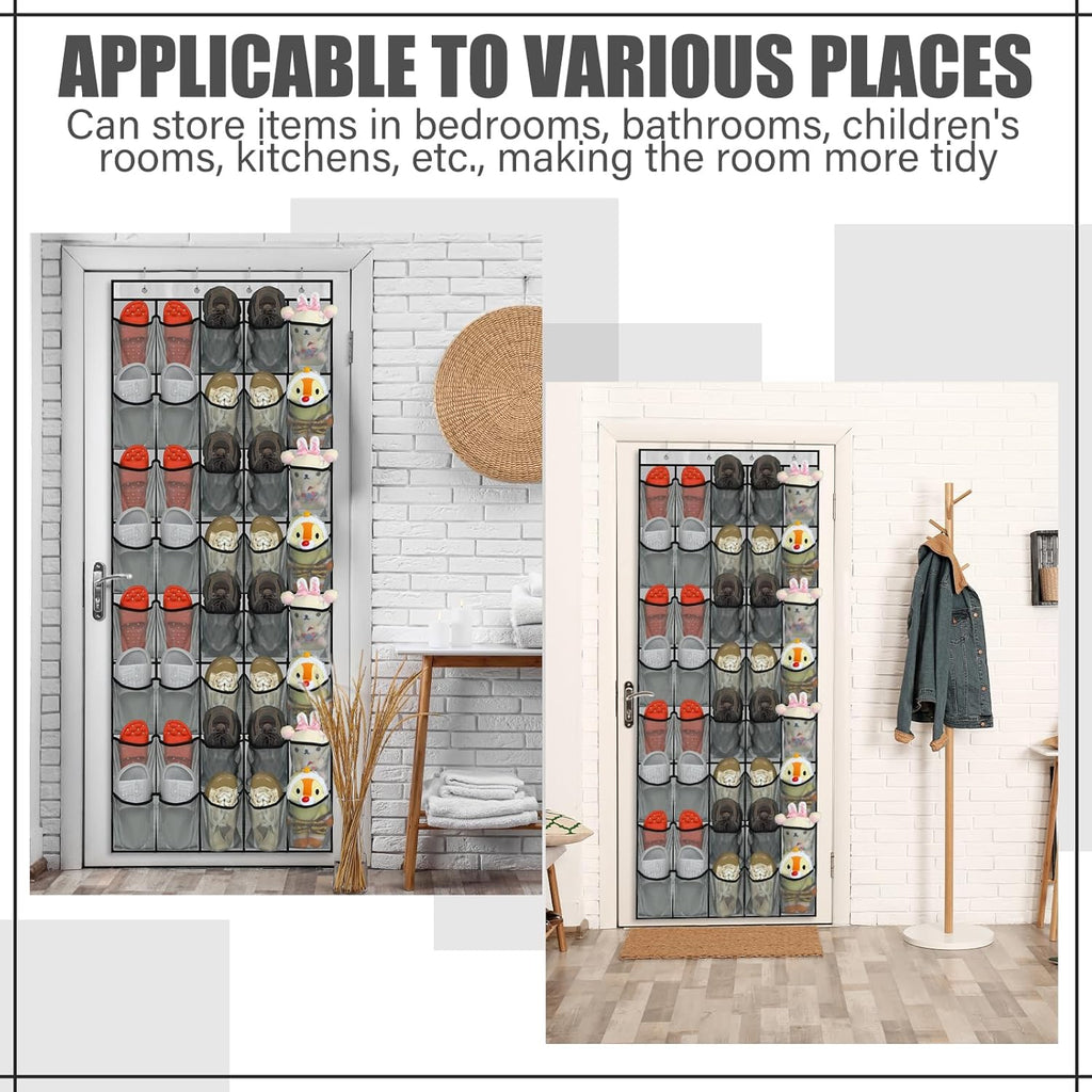 Windyun Over The Door Shoe Organizer - Large Capacity Gray Hanging Rack for Dorm, Closet & Entryway